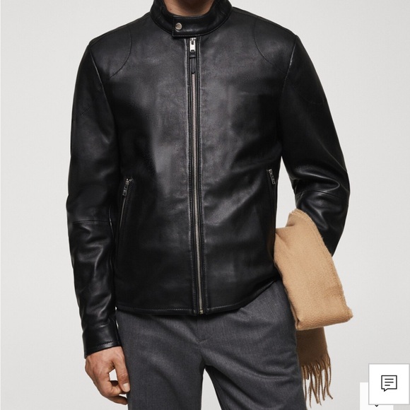 Mango Men's Black Leather Jacket - Picture 1 of 5
